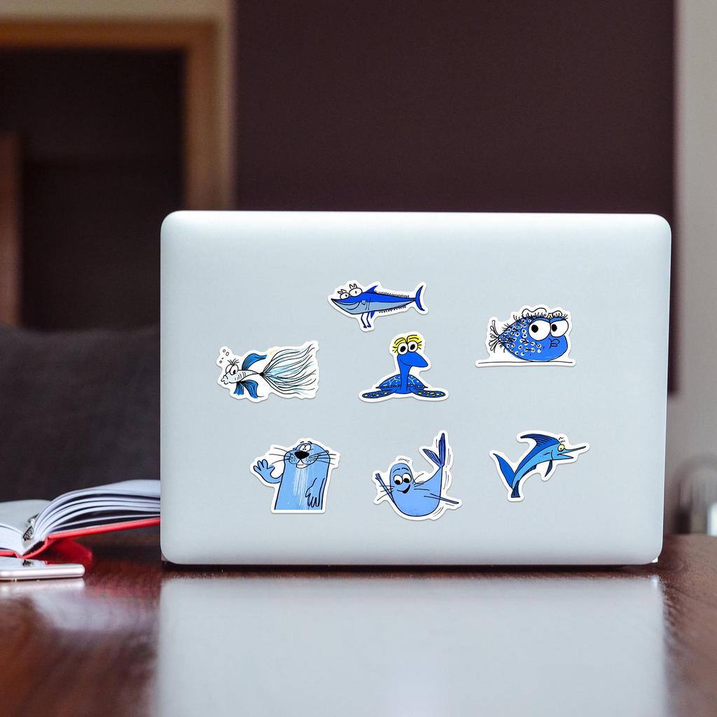 50pcs Cartoon Blue Animal Graffiti Stickers for DIY Notebooks and Luggage Decoration - Trending New Designs