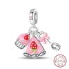 Copper Cute Pink Flowers Heart Pendant Beads Fit 4Mm Hole Diamete Charm Bracelet For Women Diy Jewelry Making Gift