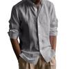 Mens Stand Collar Long Sleeve Breathable Casual Cotton Linen Shirt