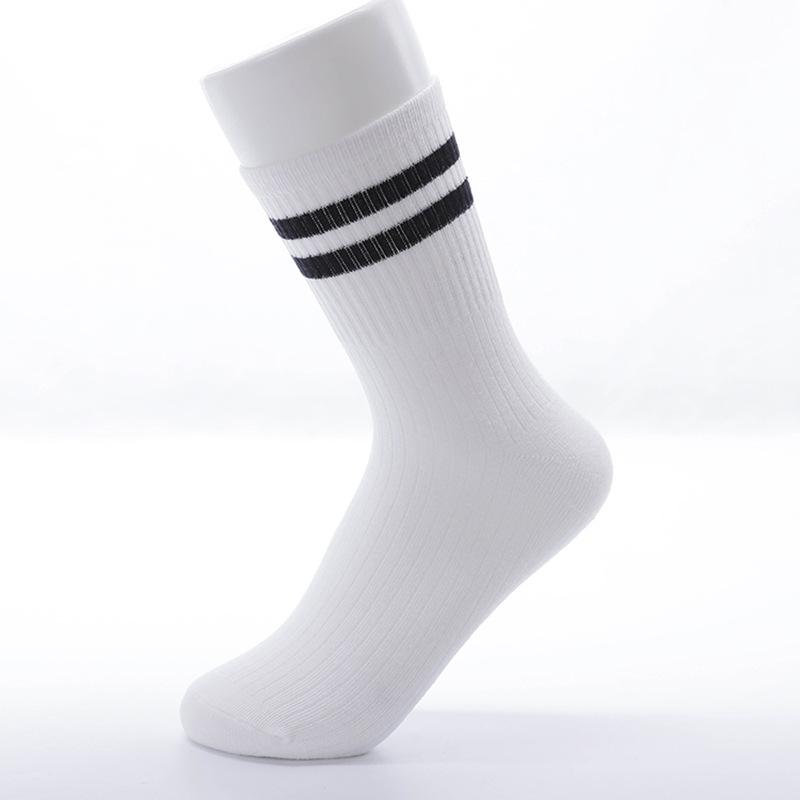 Women's Autumn and Winter Fashion Solid Color Stripes Sports Two Bars in The Tube Cotton Socks