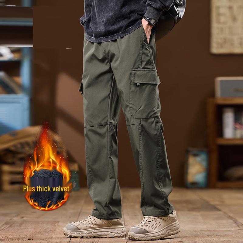 Men s Fleece-Lined Work Pants - Loose Fit, Multi-Pocket, Durable, Warm, Autumn/Winter Casual Wear 2XL зелёный