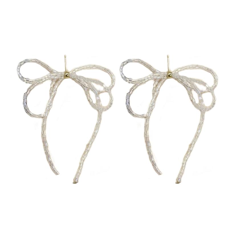 Exquisited Beaded Bowknot Drop Earrings Simple Dangle Earrings Fashion Tassels Drop Earrings Jewelry Small Hoop Earrings