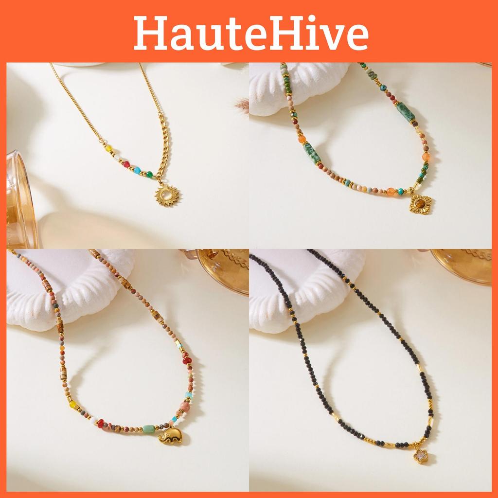 Stainless Steel Necklace With Sunflower Motif And Natural Turquoise For Casual Wear