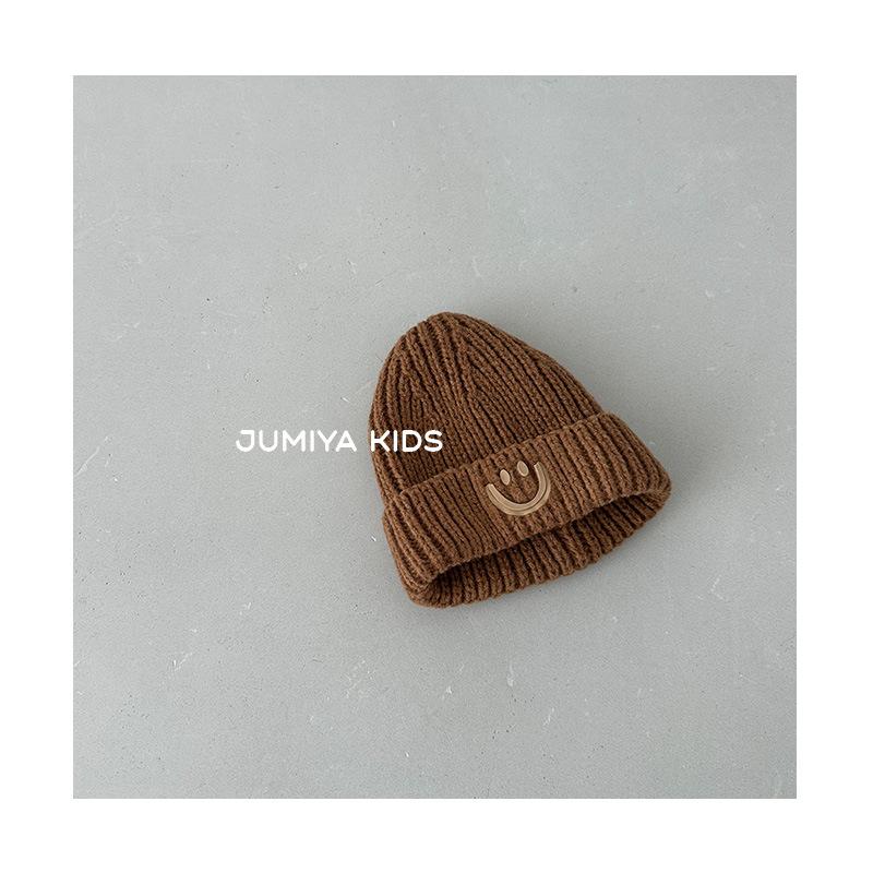 

Children s Hats Autumn and Winter New Baby Knitted Pullover Hats for Boys and Girls Smiling Face Ear Protection Hats 48~ 52cm