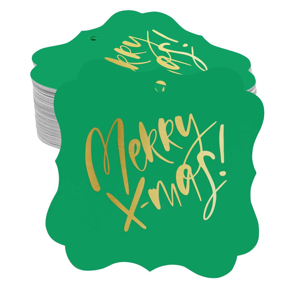 Inkdotpot Pack Of 100 Real Gold Foil Bracket Shape Paper Tags Merry X-Mas Christmas Favor Hang