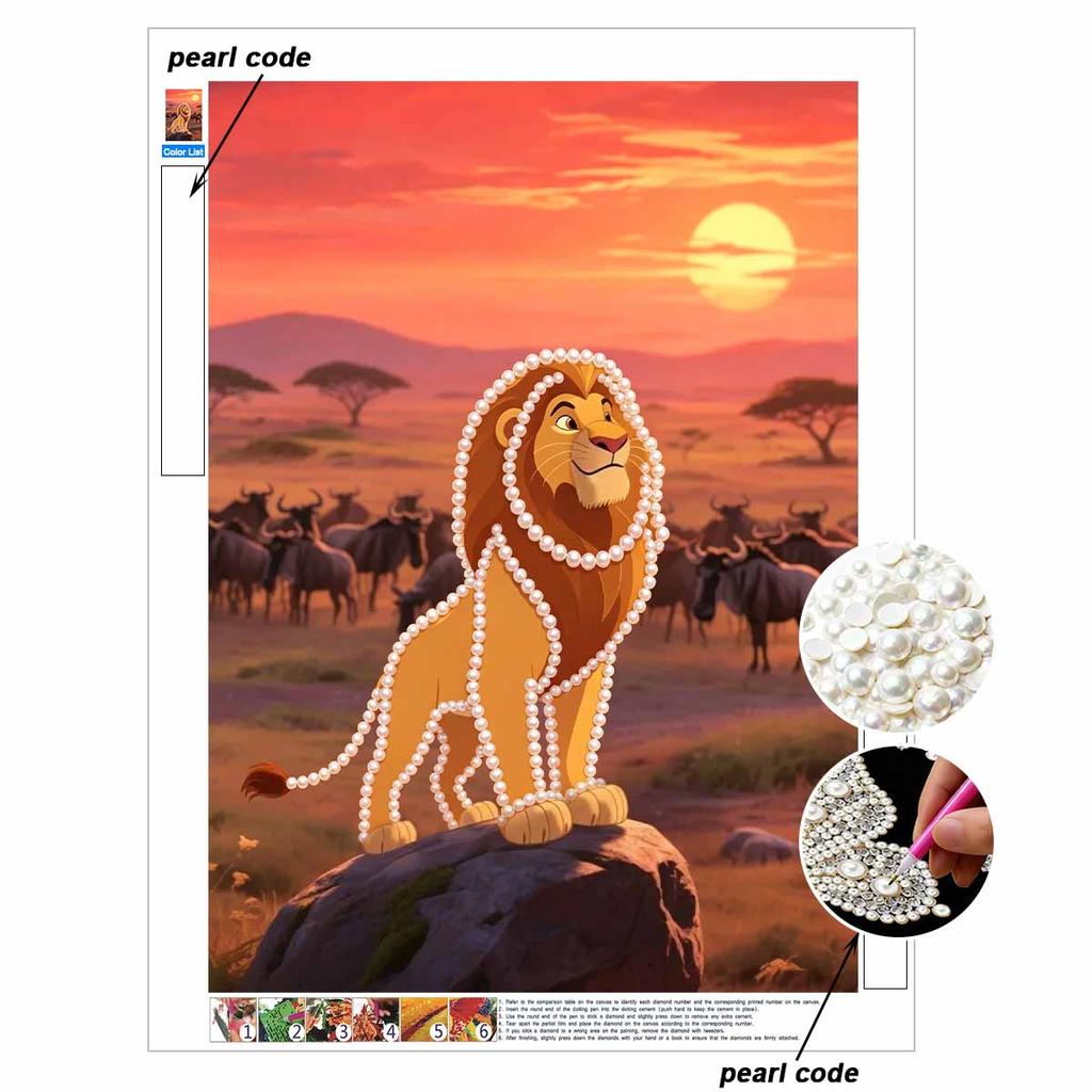 Disney Pearl Painting Head Lion King Themed Creative Pearl Art Painting 5D DIY Pearl Embroidery Mosaic Cross Stitch Kit Home Decor