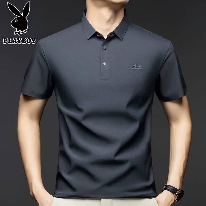 PLAYBOY Men s Ice Silk Seamless Short Sleeve Polo Shirt 3XL