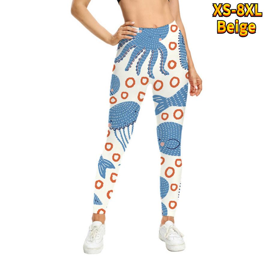 

Женские эластичные леггинсы с кокосовым принтом для йоги, фитнеса, бега в тренажерном зале, спортивные брюки для активного отдыха 7XL бежевый
