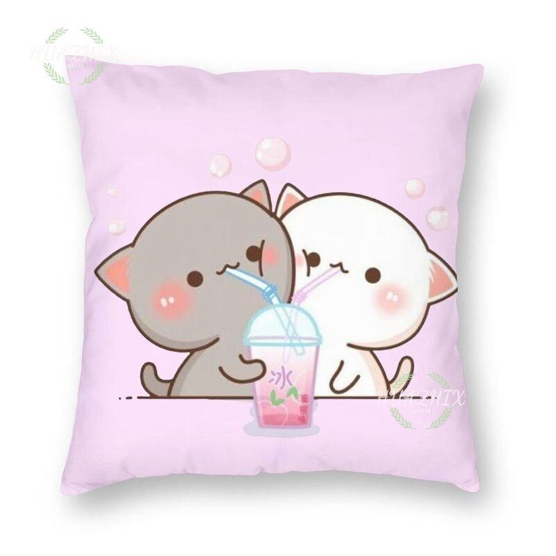 Cute Couple Pillowcase Bedroom Living Room Cute couple cat throw pillow Peach and Goma Family Sofa Car Home Decor Cushion cover