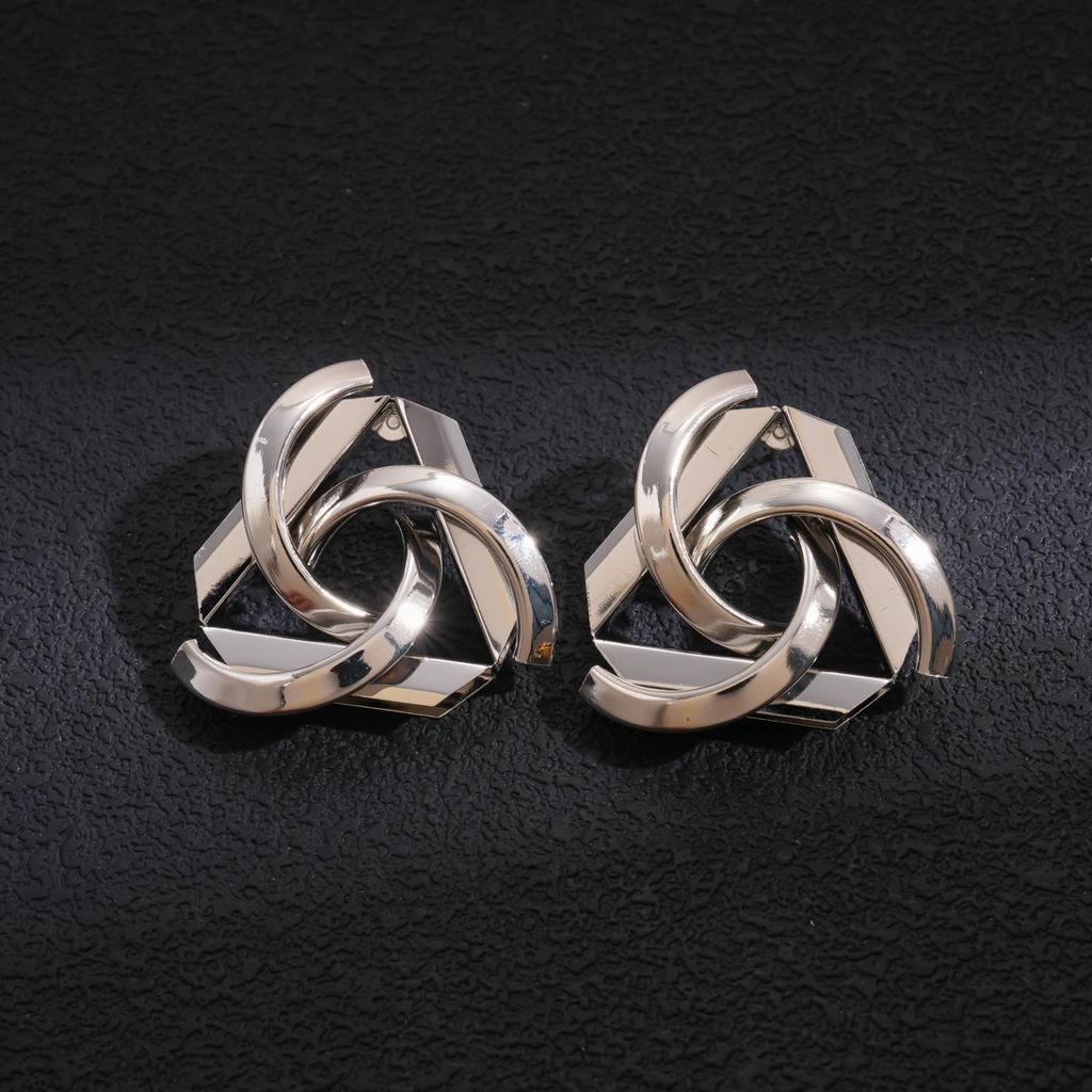 Metallic Section Geometric Triangle Hollow Silver Needle Earrings Earrings