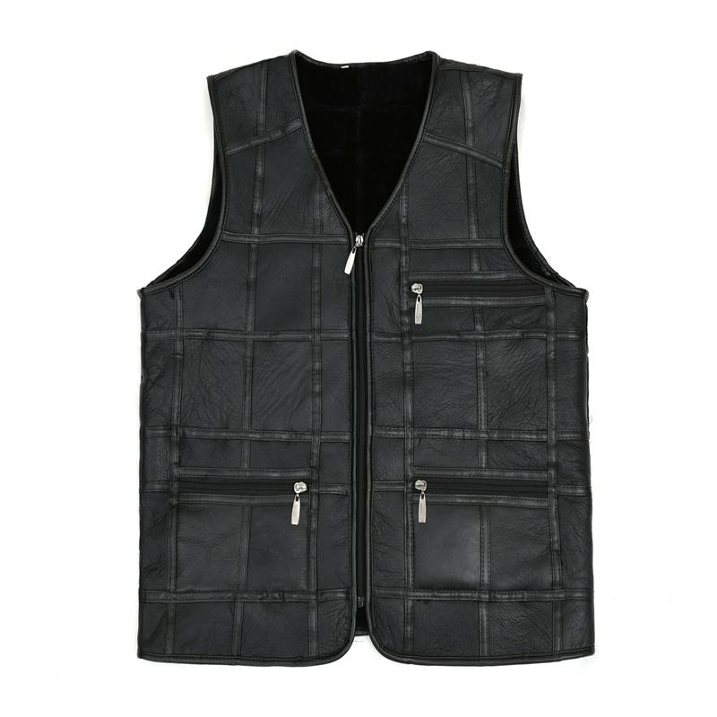 Male Winter Thick Warm Genuine Sheepskin Leather Vests Casual Men Natural Sheepskin Leather Gilets New Fashion Real Leather Vest
