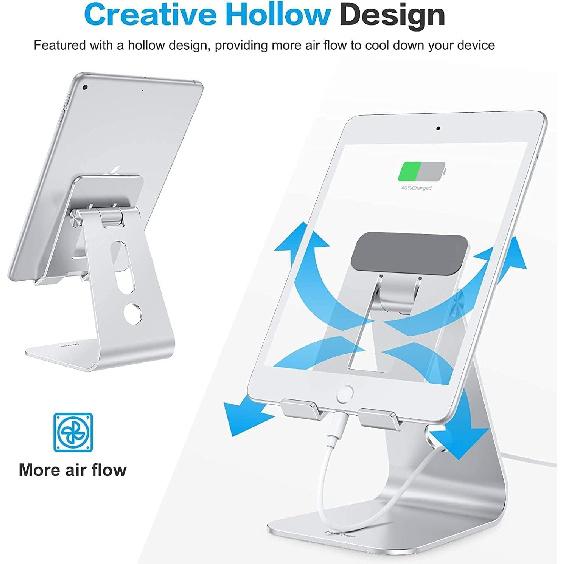 OMOTON Adjustable Tablet Stand for Desk, Upgraded Longer Arms for Greater Stability, T2 Tablet Holder with Hollow Design for Bigger Sized Phones and