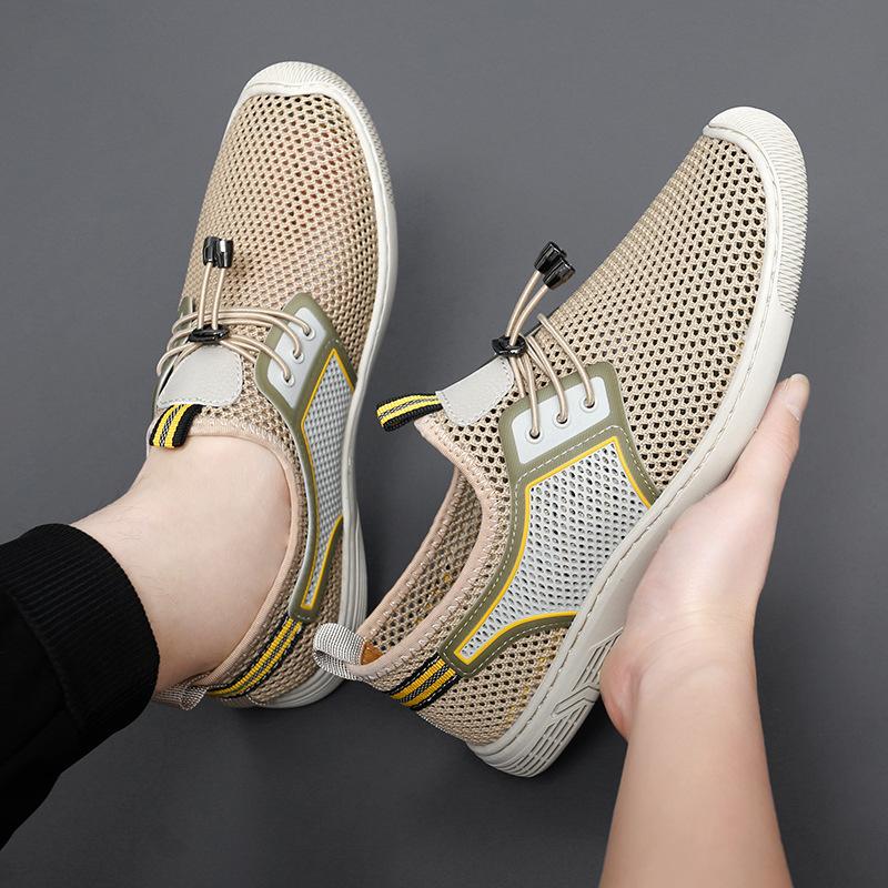 Men'S Fly-Woven Shoes Breathable And Lightweight Outdoor Soft-Soled Sneakers Trendy And Hole Running Shoes