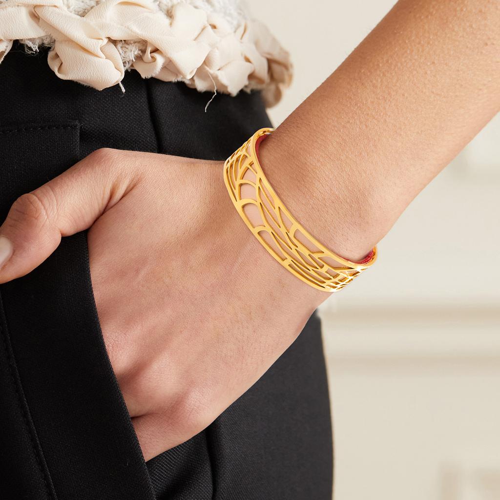 Hollow Double-sided Leather Color Replaceable Women's Fashionable and Minimalist Golden Jewelry Gift Banquet Opening Bracelet
