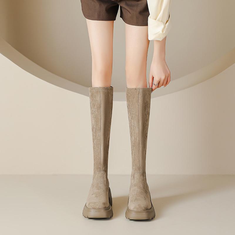 Thick-soled Boots for Women In Autumn and Winter High Boots 7cm High Heel Waterproof Platform To Increase Elasticity Knee-length Sponge