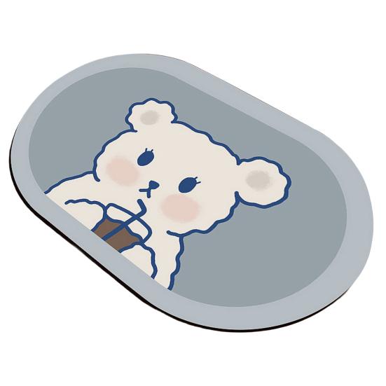 Cartoon Oval Bath Mat for Bathroom Non Slip Diatomaceous Floor Mat Super Absorbent Bathroom Rug Fit Under Door Quick Dry Floor Mat