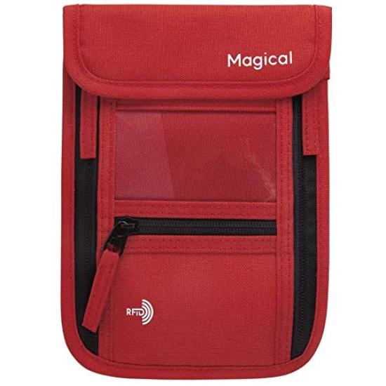

Удобный дорожный аксессуар для паспорта, который можно повесить на шею [Magical] Чехол с защитой от скимминга, (красный)