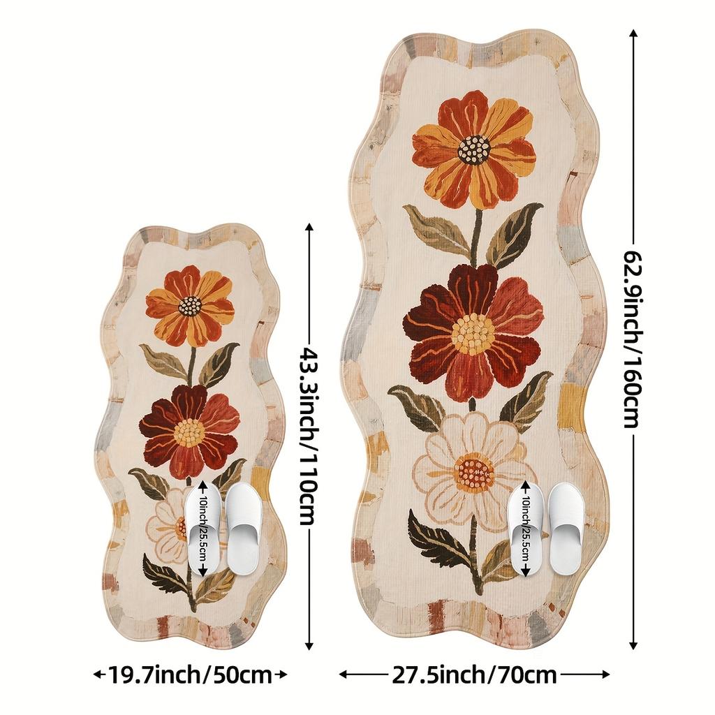 Weiche Bereichsmatte - Rutschfeste Rückseite, Maschinell gefertigte florale Bettvorlegematte für Schlafzimmer, Wohnzimmer, Flur, Waschküche - Leicht zu reinigende Heimdekorationsmatte