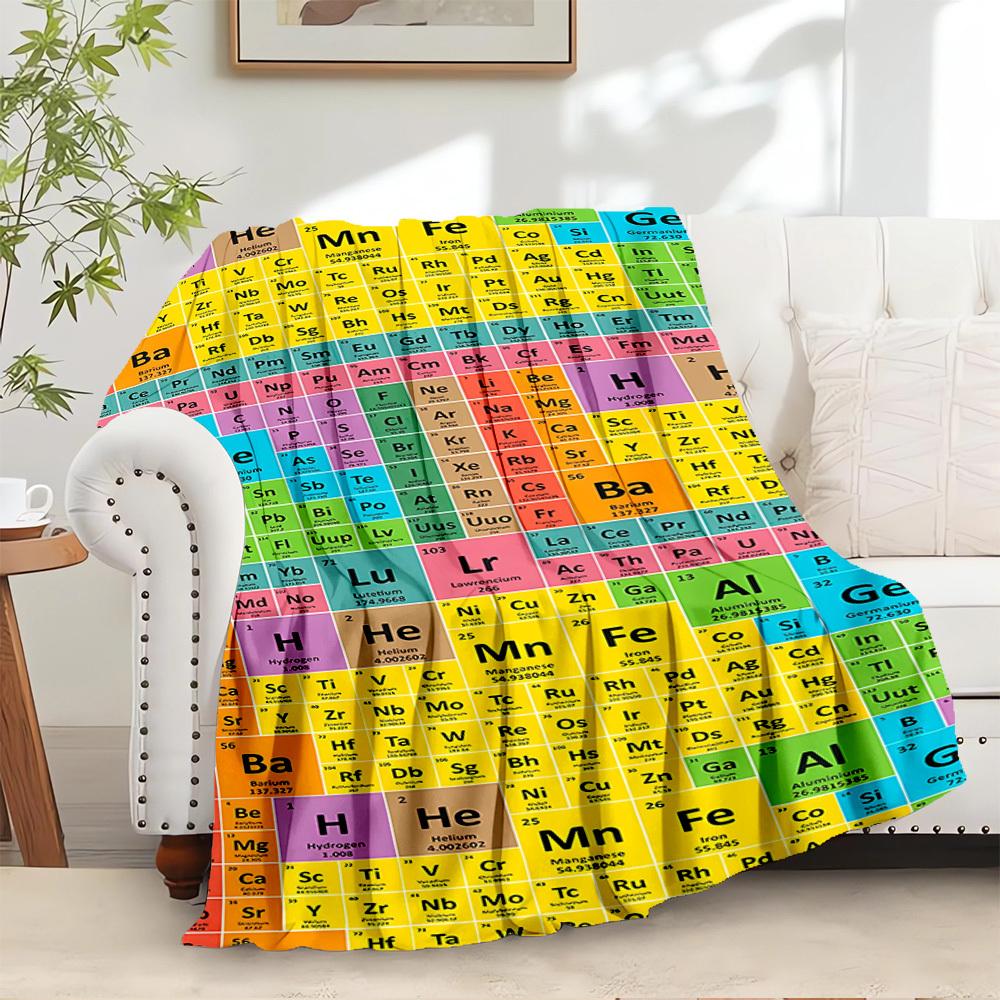 1pc Periodic Table,Chemistry,Elements Digital Print Flannel Blanket - Contemporary Style, Suitable for All Seasons, Perfect for Home, Travel