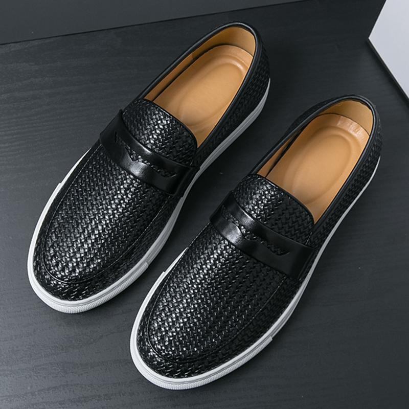 New Men's Woven Pattern Casual Dress Shoes Male Brown Black Penny Loafter Formal Wedding Prom Evening Homecoming Footwear