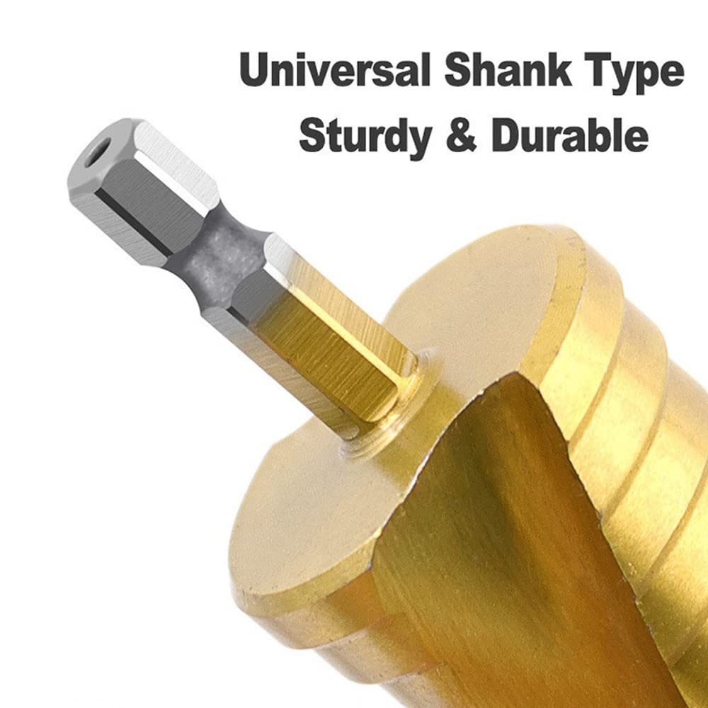 Step Drill, Helix, Hexagonal Axis Drill, Set of 3, Titanium , Spiral HSS Steel,