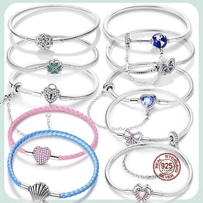 Forever Love Butterfly Heart Bracelet 925 Silver DIY Charm Beads Fashion Women Jewelry