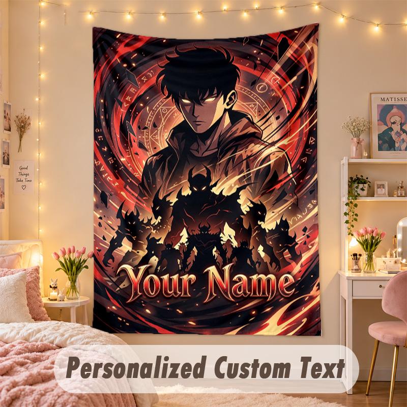 Custom Personalized Tapestry,Solo Leveling Print Custom Name Text Wall Art Hanging for Bedroom
