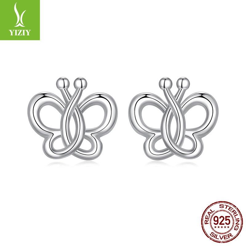 

S925 Sterling Silver Non-Fading Butterfly Stud Earrings Daily Basic Versatile Ear Jewelry Women S Cross-Border 925 silver