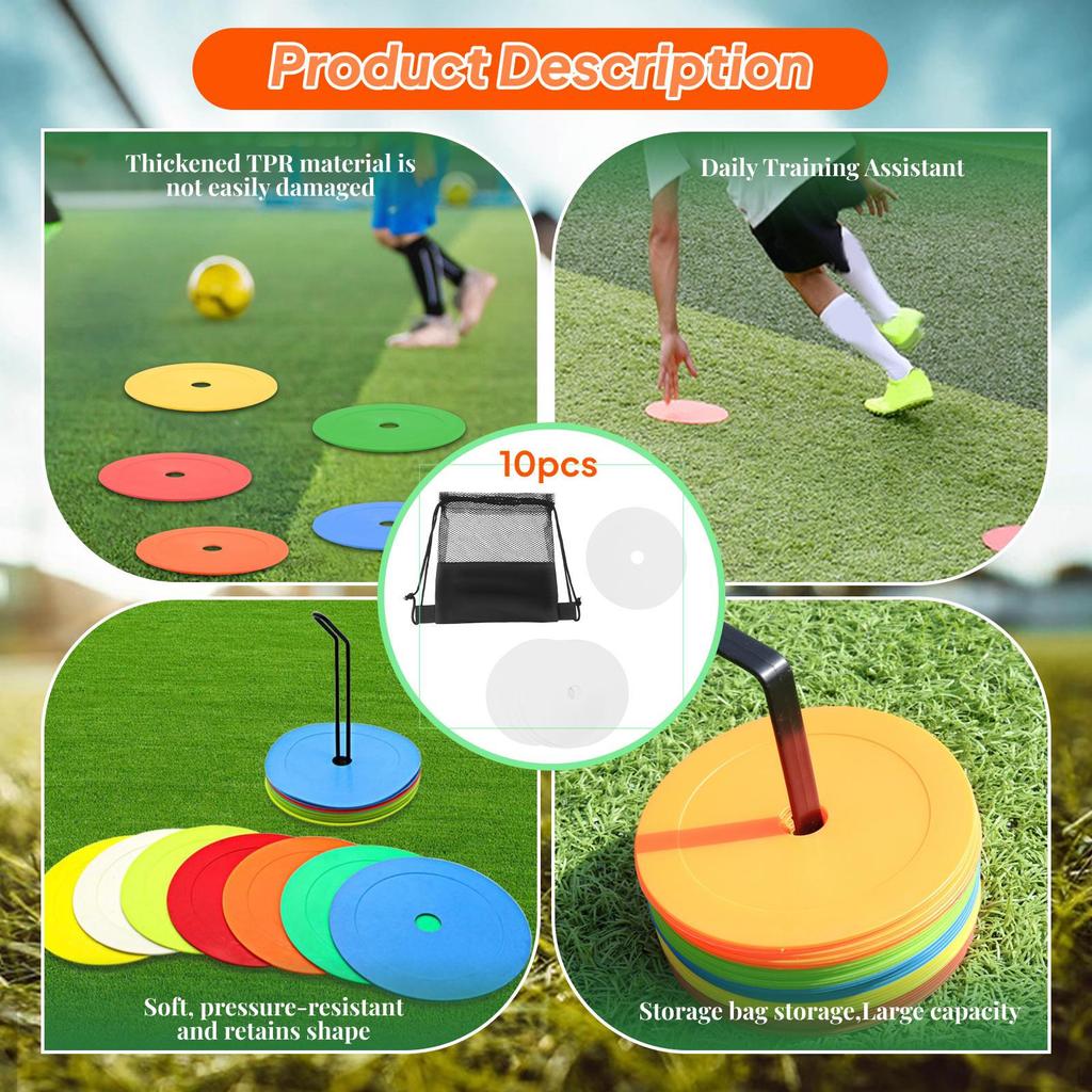 10 Flat Cone Markers for Sitting And Practicing Soccer.