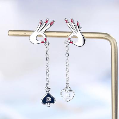 Novedad Pendientes para Mujer Pendientes de Plata de Ley con Forma de Mano OK para Mujer Borla Larga Corazón de Amor Asimétrico Regalo