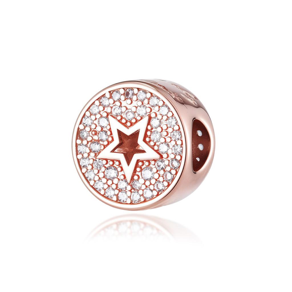 New Rose Gold Color Charm For Women Shiny Cubic Zirconia Beads Heart Star Sun Diy Fit Original Silver 925 Bracelets Jewelry Gift