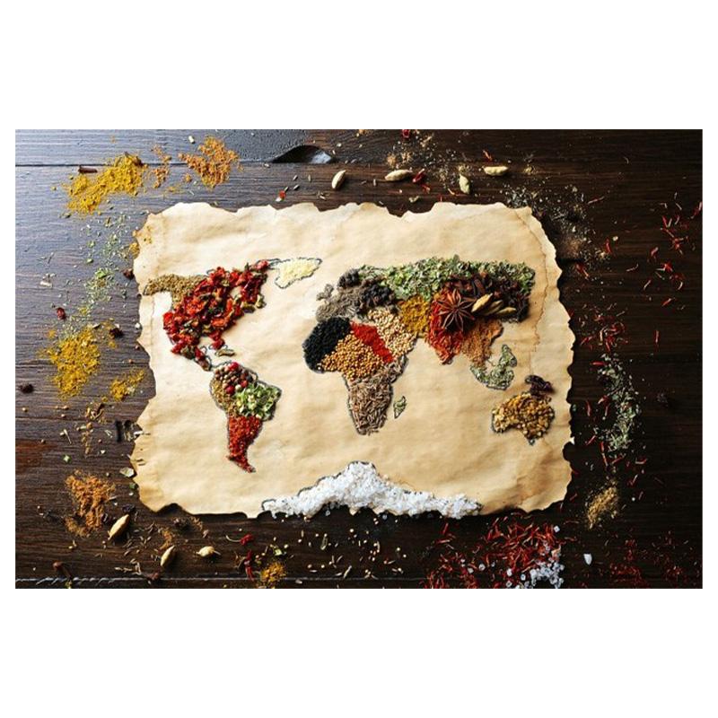 Wall Art Canvas Painting World Map with Spice Posters and Prints Wall Pictures for Dining Room Cuadros Home Decoration No Frame