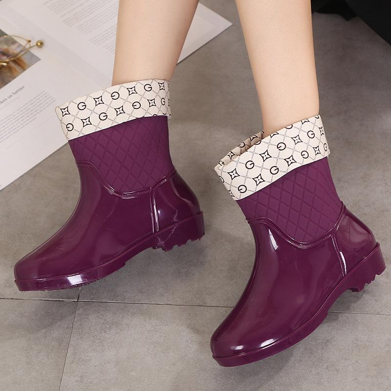 Short Waterproof Shoes Fleece Cotton Rain Shoes Rain Boots Women's Household Laundry Work Rubber Shoes Fashion Warm Winter Non-slip Shoes