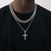 European-American Hip-hop Inlaid Diamond Cross Titanium Steel Necklace: High-end Unisex Sweater Chain