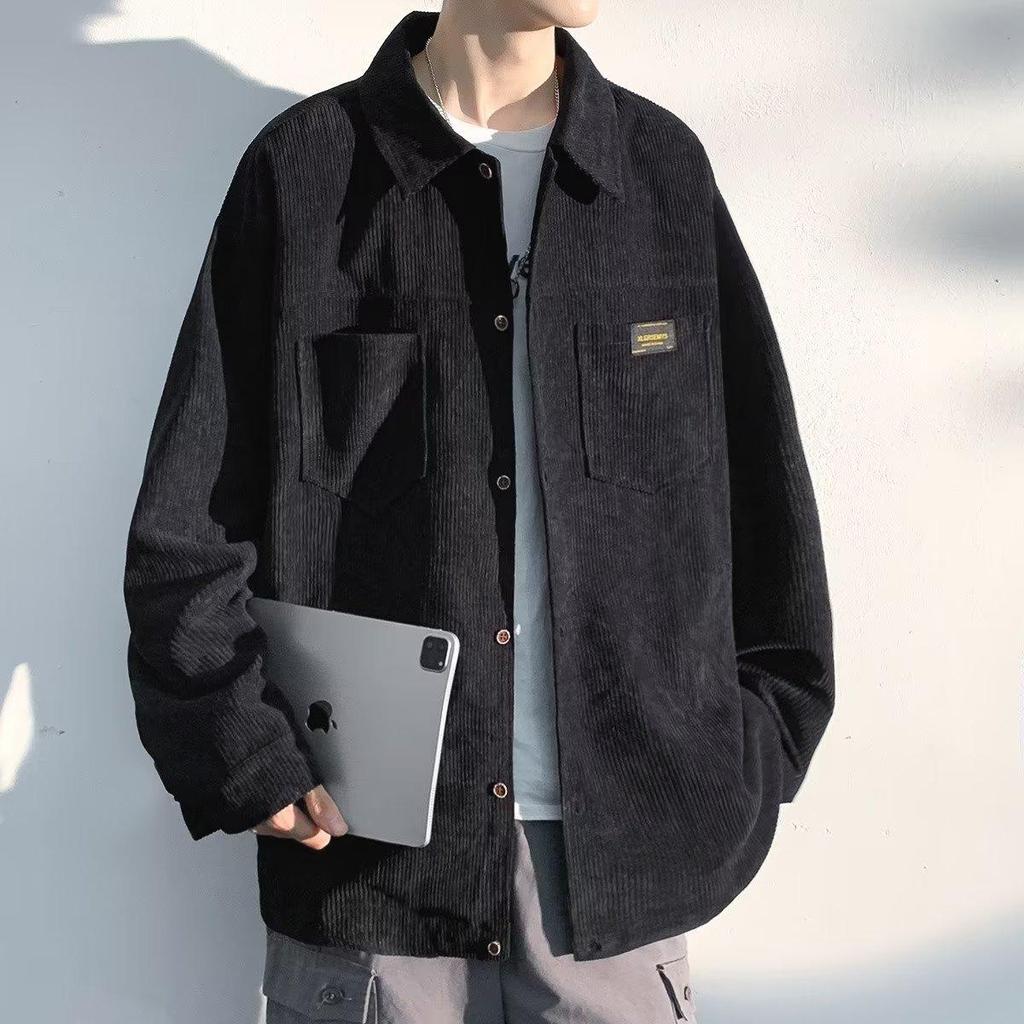 Herren Trendige Locker Geschnittene Cordjacke im Koreanischen Stil