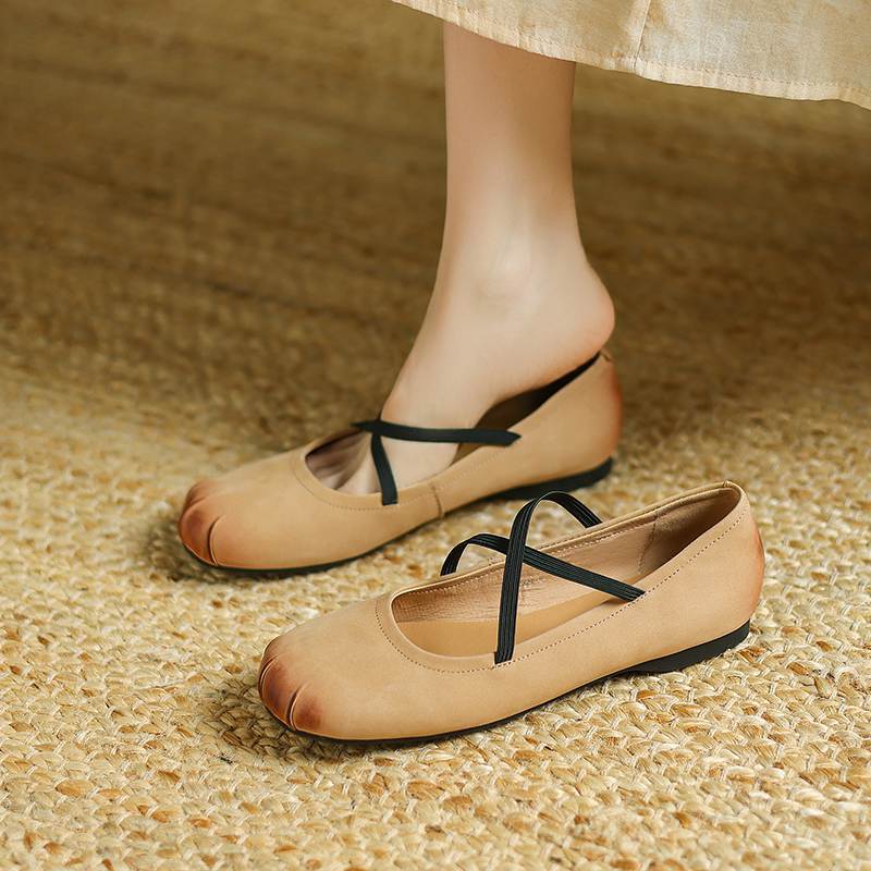 Krazing Pot Nubuck Fashion Spring Size 42 41 Beauty Flat with Women Round Toe Shoes Ballet Dancer Shallow Flats