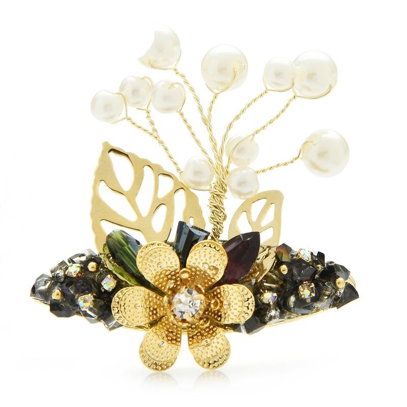 

Ручная работа броши из жемчуга и цветка для женщин унисекс цветной хрустальный цветок праздничный офис брошь булавки подарки чёрный
