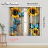Flat Printing Scene Curtains Butterflies Sunflowers Wooden Wall Durable Polyester Fabric Without Electricity Set Of 2 Made