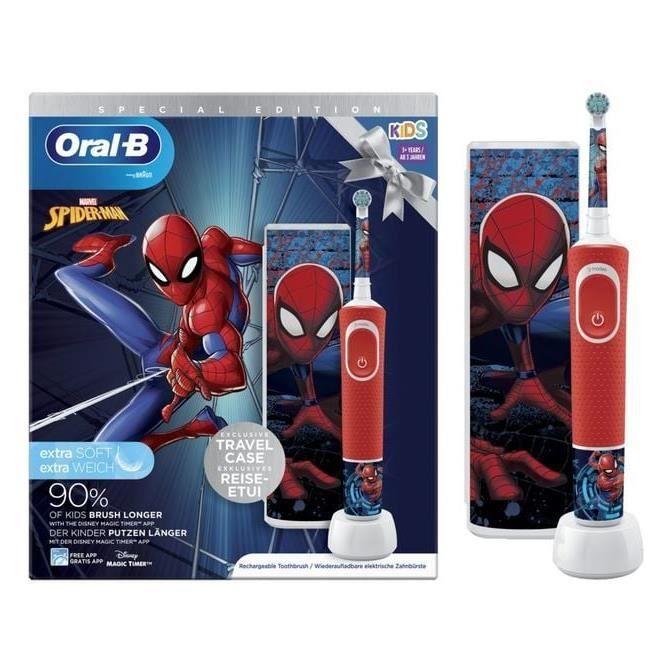 Elektrický zubní kartáček - ORAL-B - Vitality Kids - Spiderman - Samolepky Marvel - Kompaktní nabíječka