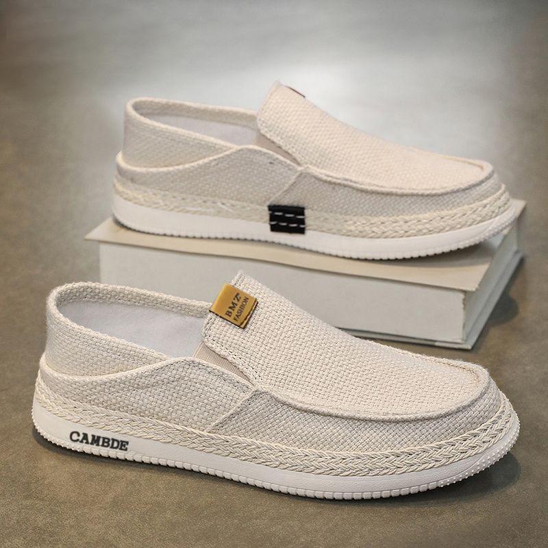 2025 New One-pedal Flat Men's Shoes Linen Fisherman Shoes Low-top Foot Casual Men's Shoes Old Beijing Cloth Shoes