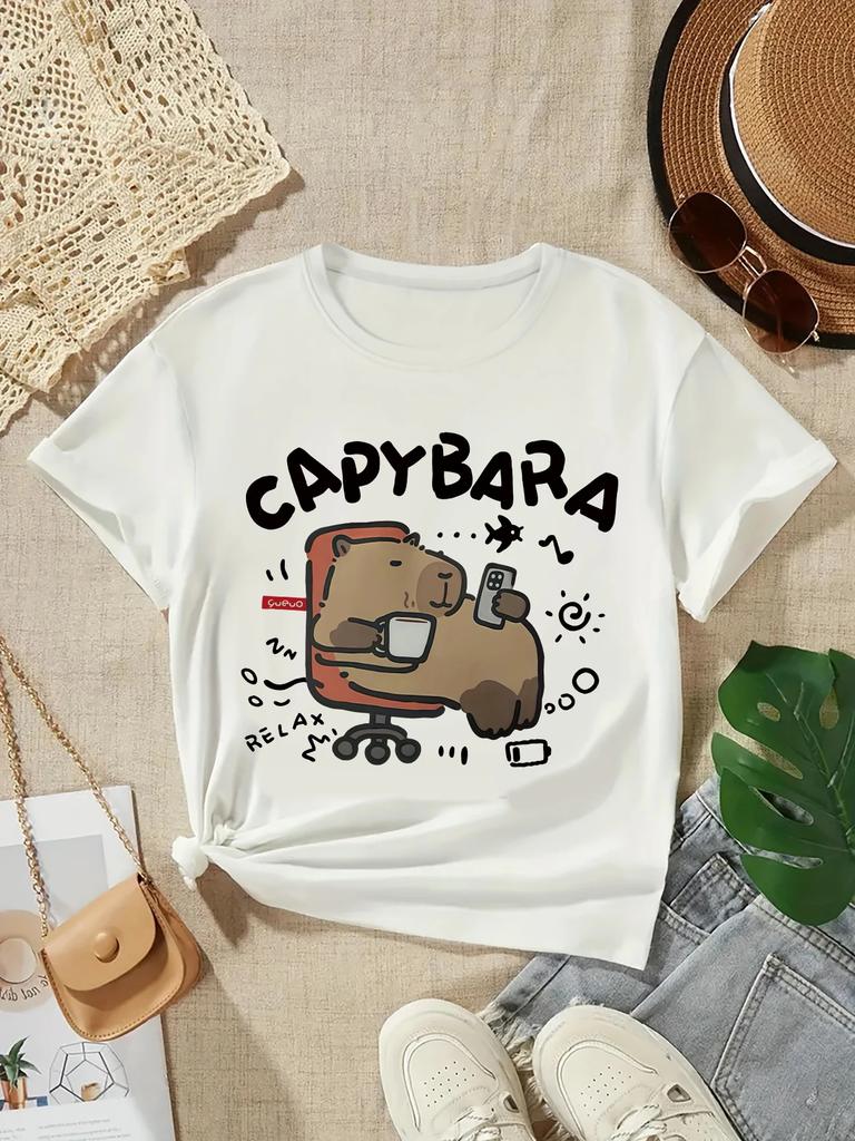 2025 Capybara Tshirt Kids Children TShirt capibara Cartoons Clothes Kid Girl Boy Capybaras T Shirt Baby Casual Top Clothes