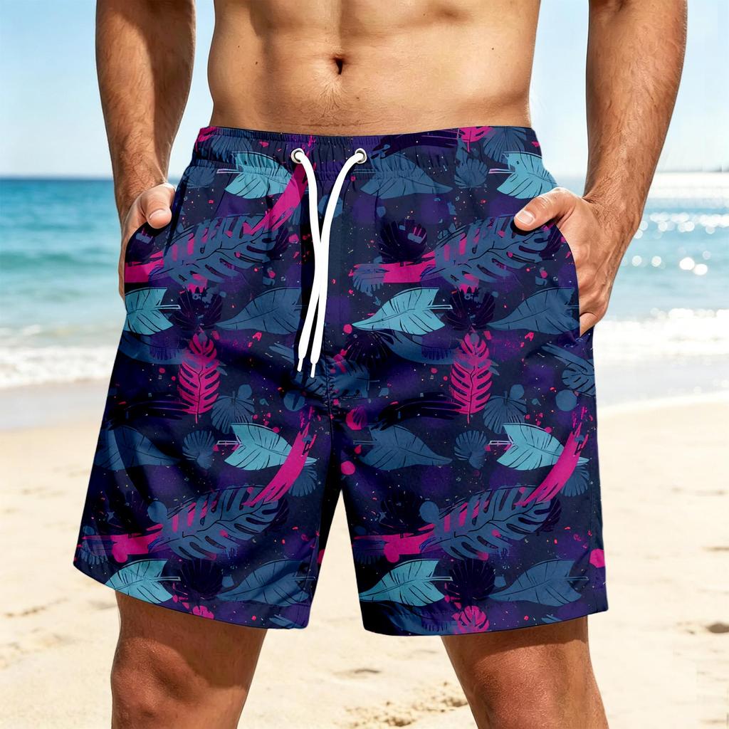 Men's Quick-Dry Hawaiian Print Beach Shorts for Summer Vacation
