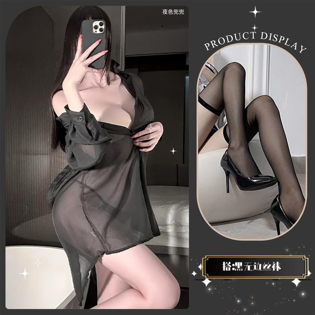 Sexy underwear sexy leaking back boyfriend shirt free perspective temptation chiffon loungewear women