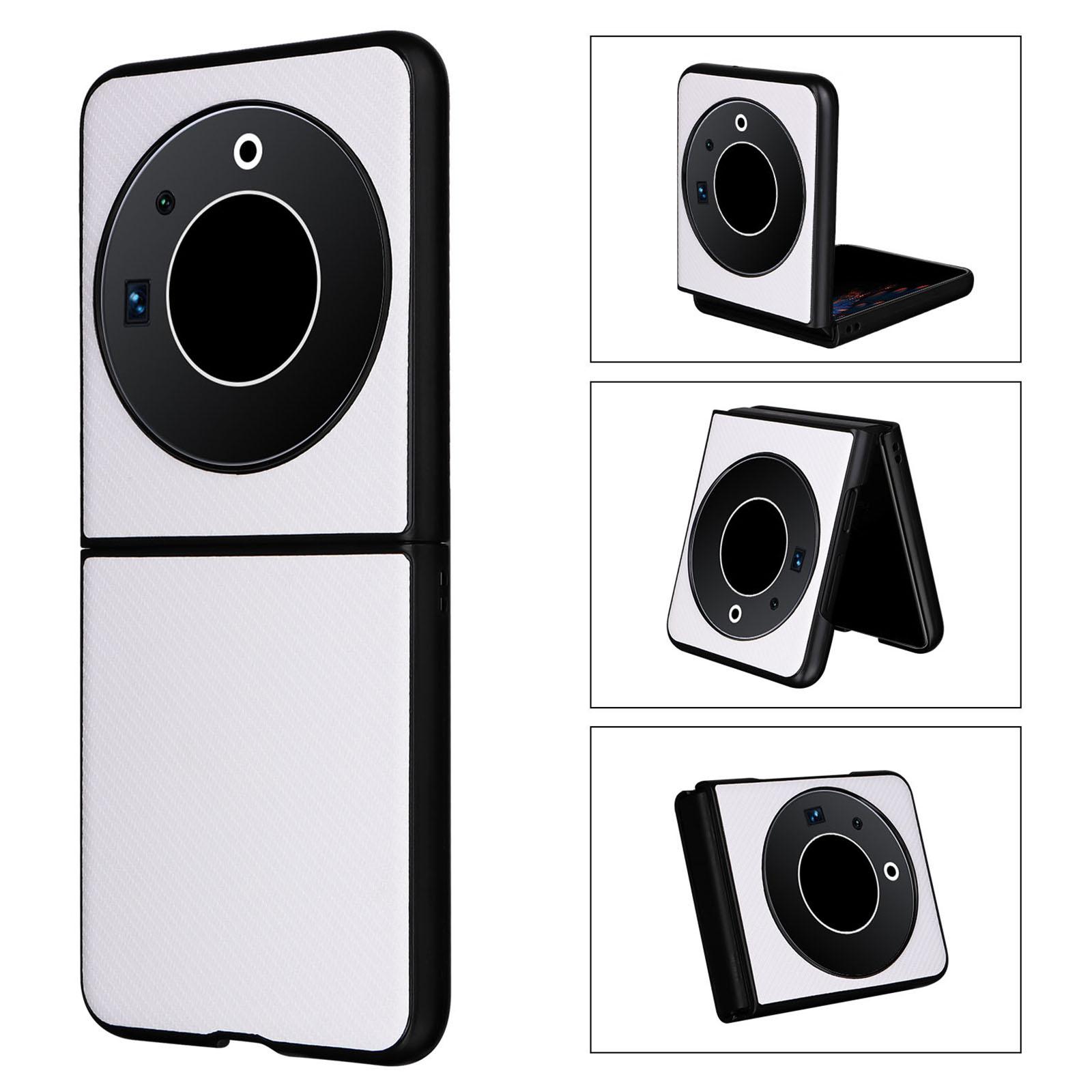 

Для TECNO Phantom V Flip Чехол с текстурой углеродного волокна Покрытие из ПУ кожи ПК Противоударный чехол для телефона White