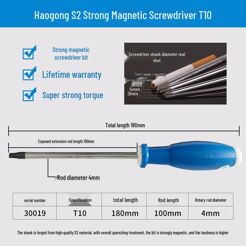 Haogong S2 Alloy Magnetic Screwdriver - Industrial Grade Phillips, Slotted, Torx, Flathead.