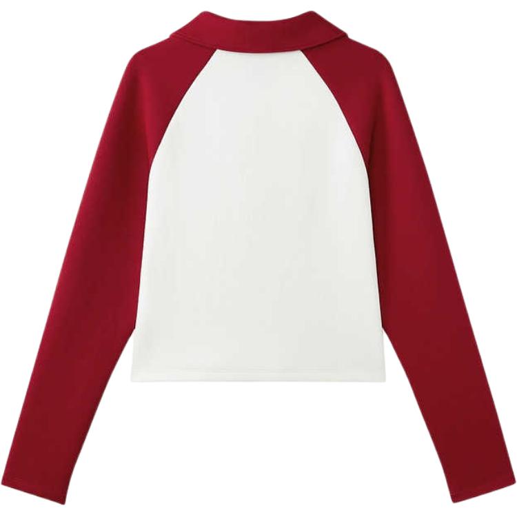 Skechers Color Block Polo Letter Comfortable Casual Long Sleeve Raglan T-Shirt Women Tops Cotton-Candy-White L125W005-0074