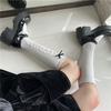 Schleife Holzohr Baumwolle Einfarbig Kniehohe Socken | Niedliche japanische Lolita Spitze Wadenstrümpfe für Damen