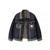 Giacca da Donna alla Moda Autunno Inverno Giacca di Jeans Larga Blu Lavato Patchwork Cappotto di Jeans Collo Revers Outwear