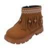 Girls Winter Boots With Tassel Trim Faux Leather Mid-Calf Warm Shoes Kids Ages 4-12 Rubber Sole Anti-Slip