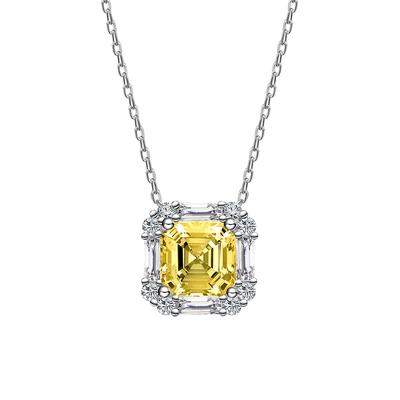Collier en Argent Sterling 925 Diamant Jaune pour Femmes Carré Chanfreiné 7 *7 Diamant à Haute Teneur en Carbone Chaîne Claviculaire